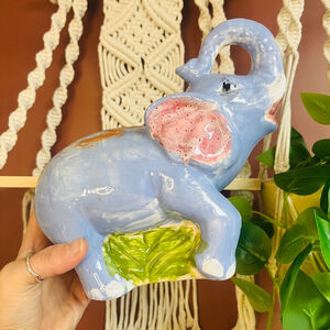 Vintage Ceramic Elephant‎ Figurine | Blue Multicolor Large Boho Eclectic Decor
